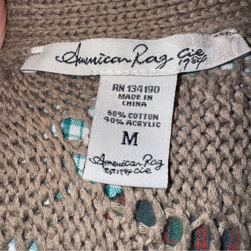 American Rag Open Knit Fringe Cardigan Sweater Cotton Blend Women’s Medium - Picture 4 of 6
